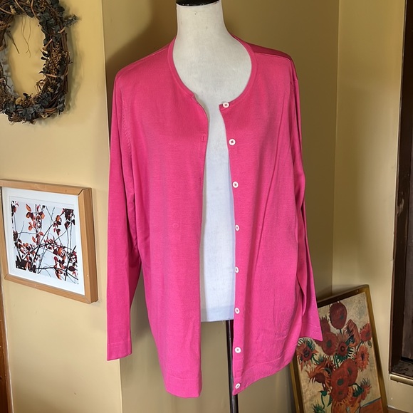 RALPH LAUREN Size 3X Barbie Pink
Cardigan Logo button Front Silk-Blend $138 - Picture 3 of 12